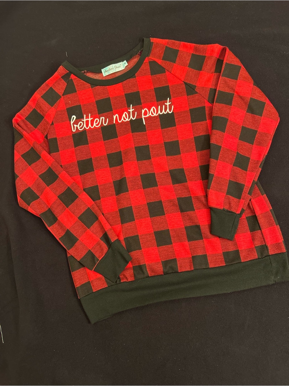 Kids Red Buffalo Plaid Crewneck Sweatshirt - better not pout